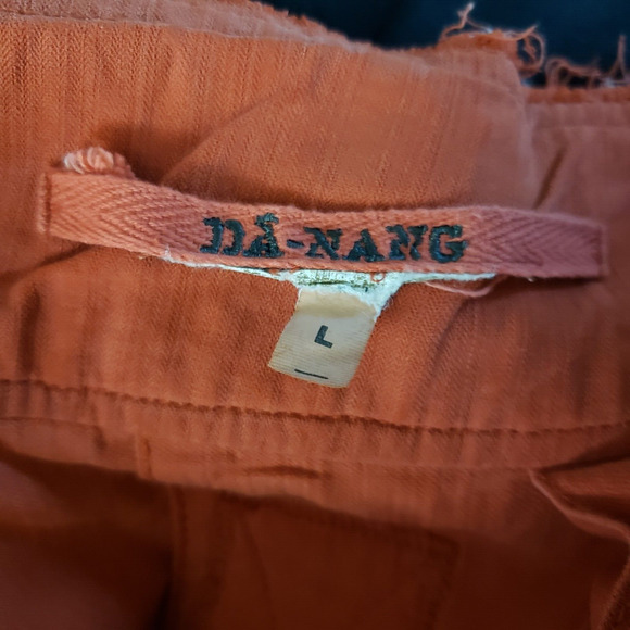 Vintage Da Nang Pleated Skirt Red Orange Grunge Skater‎ Size L Boho Raw Edges - Picture 8 of 8